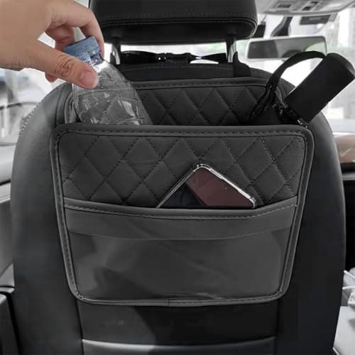 XINLIYA Car Seat Back Organizer, PU Leather Vehicle Backseat Hanging Storage Pocket, Multipurpose Auto Travel Essentials Accessories for Kids & Adults, Universal for SUVs, RVs, Trucks (Black) — view 5