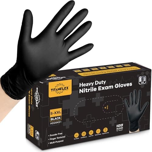 TitanFlex Disposable Nitrile Exam Gloves - 6-mil, Black, Small 100-ct Box, Heavy Duty, Latex Free, Food Safe for Cooking & Food Prep