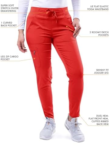 Adar Pro Modern Athletic Scrub Set For Women - Modern V-Neck Scrub Top & Yoga Jogger Scrub Pants - P9500 - Apple - XL — view 3