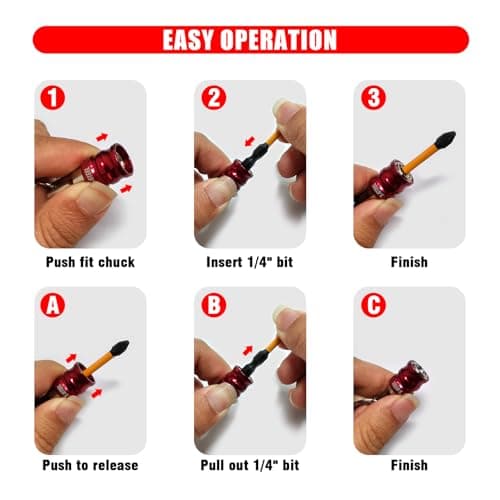 X-STEEL 6Pcs Bit Holder, 1/4 Drill Bit Holders, Keychain Drill Screw Adapter Change Portable, With Black Carabiner for Tools & Home Improvement Gift — view 4