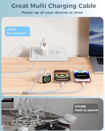 Blue Travel Essentials for Apple Watch Charger,Multi Charging Cable for iPhone 17,iWatch Charger USB C Cord,Car Cruise RV Camping Essentials 2026 for iWatch Ultra/11&iPhone 16/15, Xbox One Cables — view 3