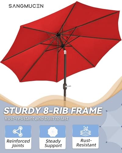 SANGMUCEN 7.5ft Patio Umbrella - 8 Sturdy Ribs Outdoor Umbrella with 30° Dual-Tilt, UPF 50+ UV Protective Waterproof Market Parasol de Patio for Garden, Pool, Balcony & Bistro Tables, Red HPU075R — view 3