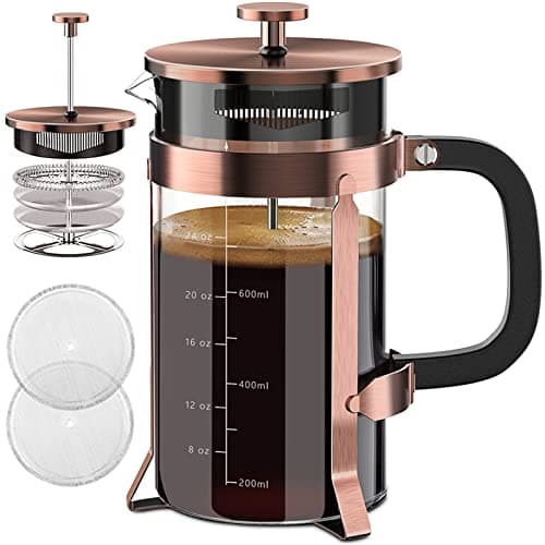 QUQIYSO French Press 34oz, Stainless Steel and Thickened Glass Coffee Maker