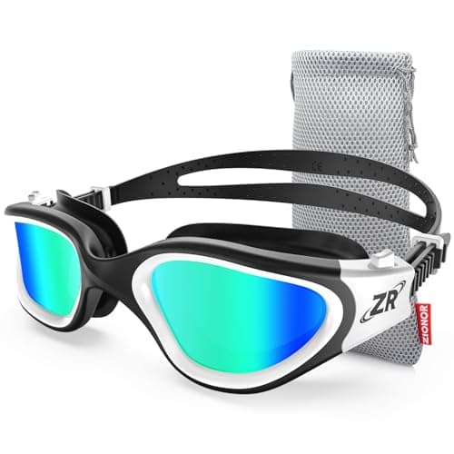 ZIONOR Swimming Goggles G1 Polarized Swim Goggles UV Protection Watertight Anti-Fog Adjustable Strap Comfort fit for Unisex Adult Men and Women-White Frame Gold Lens