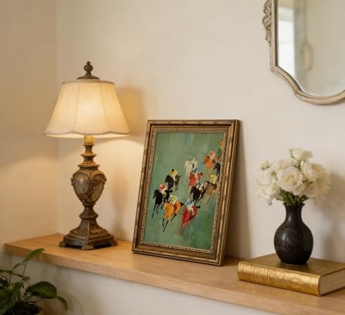 Vintage Gold Framed Horse Racing Wall Art, Retro Equestrian Oil Painting Canvas Prints, Colorful Race Horses and Jockeys Wall Decor, Modern Equestrian Print Artwork for Living Room Bedroom Office Home Decor, 9x11in — view 2