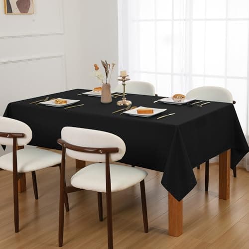 JIUZHEN Black Rectangle Polyester Table Cloth, Stain Resistant Waterproof Tablecloth for Dining Room Tables, Parties, Wedding, 54 * 80 Inch — view 2