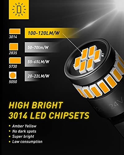 AUXITO 194 LED Light, Amber Yellow 168 2825 W5W T10 Wedge LED Replacement Light Kit Error Free for Car Dome Map Door Parking License Plate Marker Lights, Pack of 10 — view 2