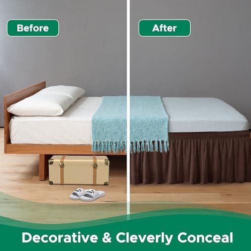 Biscaynebay Wrap Around Bed Skirts for Twin & Twin XL Beds Short Drop of 12", Brown Adjustable Elastic Dust Ruffles Easy Fit Wrinkle Resistant Silky Luxurious Fabric Machine Washable — view 6
