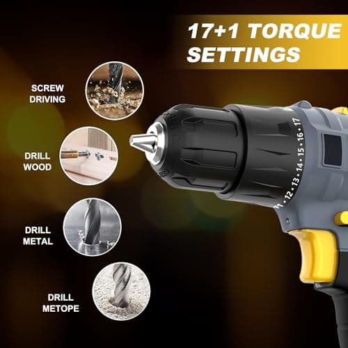 Uniteco 77pcs Power Tool Set with 18/20V Cordless Drill Electric Screwdriver Tool Kit Home Repair Set Gift Box Office House Repair Charger and Storage Case Included — view 4