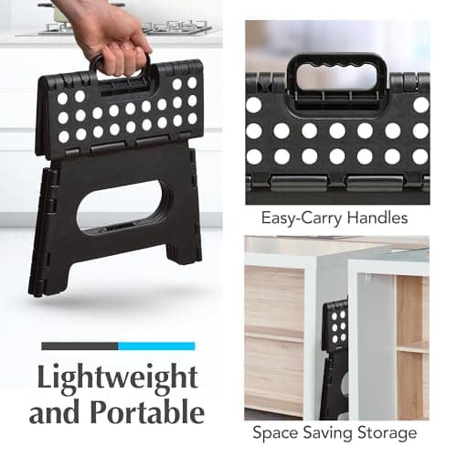 Handy Laundry Folding Step Stool - Sturdy Enough Collapsible Stool to Support Adults - Opens Easy with One Flip - Great for Kitchen, Bathroom or Bedroom (Black - 9 Inch) — view 5