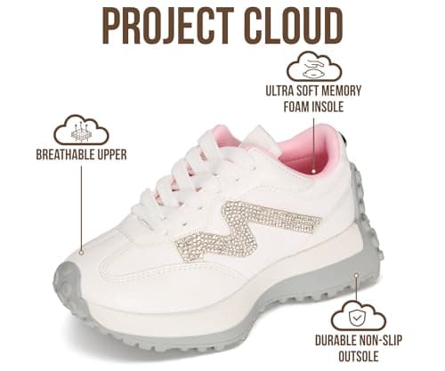 Project Cloud Kid Shoes for Girls - Girls Sneakers with Breathable Upper, Lightweight Design, Memory Foam Insole & Non-Slip Outsole (Lecco_K,WHITCOMBO,4) — view 2