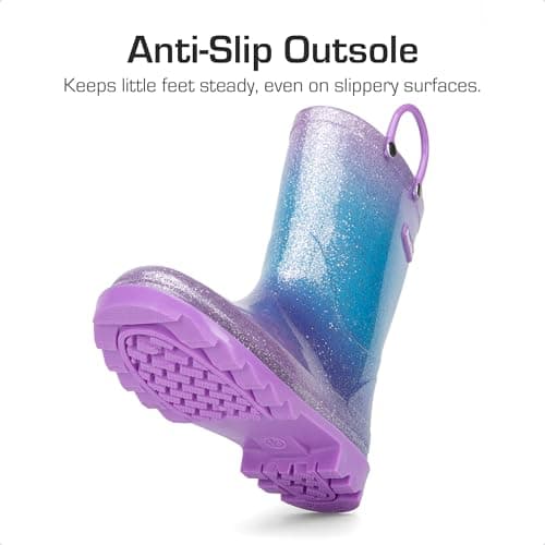 DREAM PAIRS Kids Rain Boots Glitter Boys Girls with Easy-on Handles Sparkly Waterproof Boots Outdoor Playing Rain Boots Toddler Unisex-Child,Size 11 Little Kid,Purple/Pink/Blue,KKEMRB2501 — view 3
