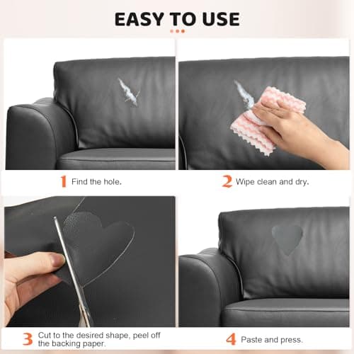 Gecyfit Leather Repair Patch Kit, 10 x160 cm Black Upholstery Tape, Upgraded Self-Adhesive Leather Tape for Motorcycle Seat, Car Seat, Couch, Sofa, Bike, Furniture, Vinyl Pleather Repair — view 3