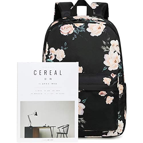 School Backpack for Teen Girls Floral Laptop Book Bag Travel Daypacks (Black-0066) — view 5