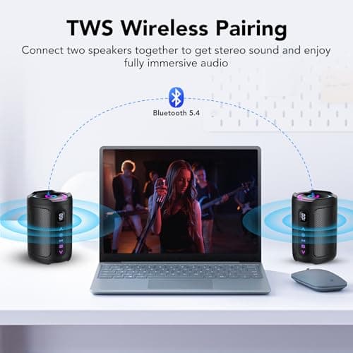 aowoka Bluetooth Speaker, 2026 Portable Wireless Speakers with Led Light, Bluetooth 5.4, 15H Playtime, Enhanced Bass, IPX7 Waterproof, Outdoor Speaker for Travel, Sport, Party, Biking. — view 5