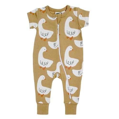 Parade Organic Signature Print '2-Way' Zip Romper - Short Sleeve Goose 6-12 Months