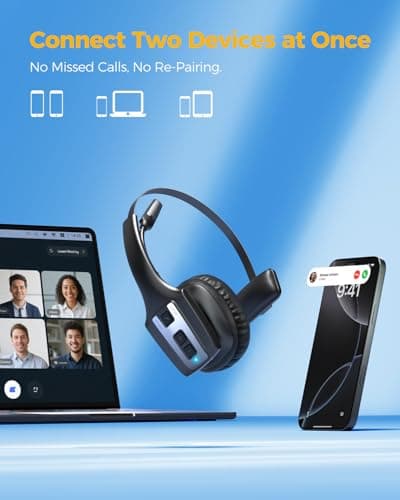 Trucker Bluetooth Headset, Wireless Headset with Mic for Work, Upgraded V5.3 Dual Noise Cancelling Microphones, Mute Button, Multipoint, 53H Battery, for Truck Drivers, Work from Home Office Phone — view 4