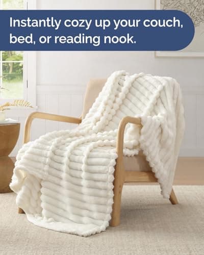 Super Soft Fleece Blanket Throw Size - Fleece Throw Blanket for Bed, Couch & Chair - Cozy, Warm & Breathable - All Season Fuzzy, Cute Decor, Microplush Bedding for Women, Men & Teens - 50x60, Ivory — view 3