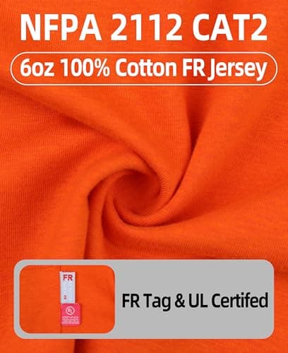 KONRECO FR Tee Shirts High Visibility Lightweight 6oz Long Sleeve Hi-Vis Flame Resistant Safety Shirts CAT 2, Orange, X-Large — view 4