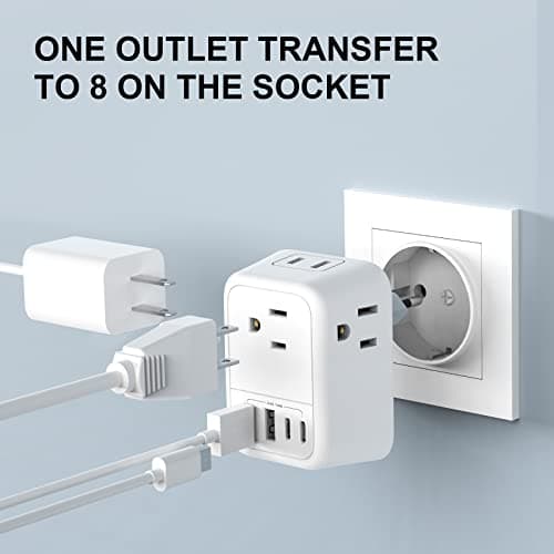 VYLEE Travel Plug Adapter, International Plug Adapter with 4 AC Outlets 4 USB Ports(2 USB C), Travel Adapter Type C Travel Essentials for US to Most Europe France Germany Italy Spain [1 Pack] — view 3