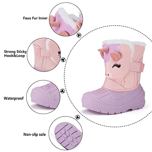 MORENDL Kids' Snow Boots Insulated Waterproof Fur Lined Warm Anti-Slip Winter Shoes for Boys and Girls Outdoor Walking(Toddler/Little Kid) — view 2