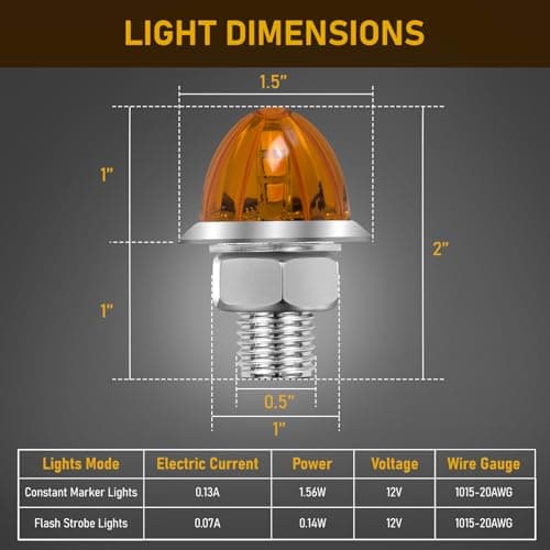 10PCS Mini Watermelon Lights, 3/4 Inch Strobe & Constant Dual Function Amber LED Watermelon Lights, IP65 Waterproof Side Clearance Tail Griller Flash Lights Turn Signal for 12V Semi Trailers Trucks RV — view 5