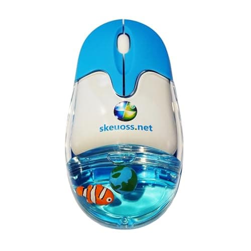 Skeuoss Frutiger Aero Aqua Mouse - Clear Blue USB-C Rechargeable Wireless & Bluetooth Optical Retro Computer Mouse with Liquid Water Section and Floaters (Globe, Clownfish) — view 2