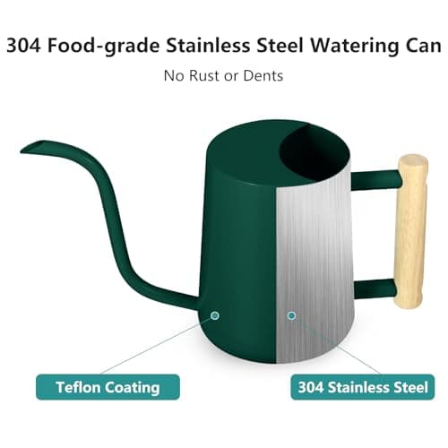 Watering Can Indoor Plants, 35oz Small Watering Can Indoor Stainless Steel Metal Watering Can Modern Decorative Watering Pot with Long Spout for Indoor House Plant Bonsai Garden Flowers (Alpinegreen) — view 4