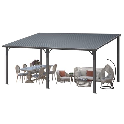 U-MAX 16' x 12' Outdoor Pergola Hardtop Gazebo, Wall-Mounted Heavy Duty Lean to Metal Awnings Gazebos on Clearance for Patio, Large Galvanized Steel Pergolas and Gazebo for Outdoor — view 7