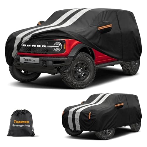 Multi-Layer Car Cover Custom Fit for Ford Bronco 4 Door (2020-2026), 100% Waterproof All Weather for Automobiles, Gift with Towel, Heavy Duty Car Covers for Rain Sun UV Protection with Door Zipper.