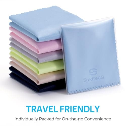 SmoTecQ 12 Pack Microfiber Cleaning Cloths for Glasses & Screens (6x7) - Optical Grade Lens Cleaner for Eyeglasses, Camera, iPhone, iPad & TV - Individually Wrapped, Assorted Colours — view 4
