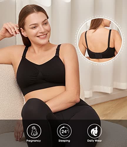 HOFISH Women's Maternity Bras Wirefree Nursing Bra for Pregnancy Breastfeeding Bra Black Beige Pink Large — view 3