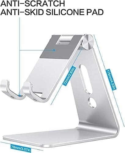 Adjustable Cell Phone Stand, OMOTON C2 Aluminum Desktop Phone Holder Dock Compatible with iPhone 17/16/15/14 Pro Max/Pro/Air and Other Smart Phones, Silver