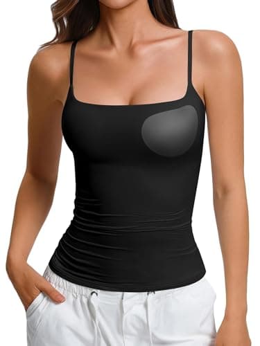 Avidlove Women's Padded Square Neck Tank Tops Summer Double Layer Basic Sleeveless Tank Shirts Built in Bra Black
