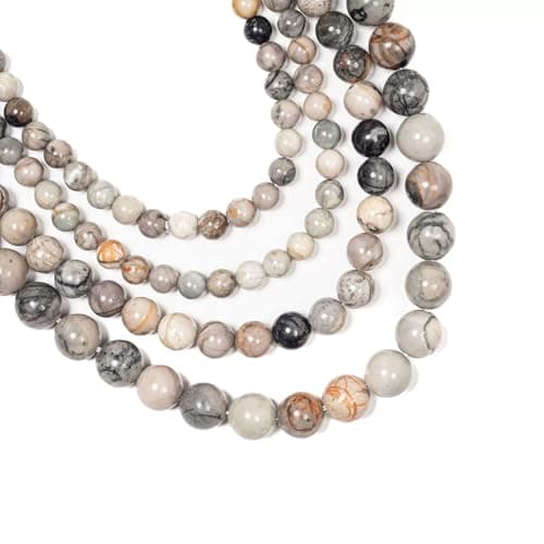 Malahill Gemstone Beads for Jewelry Making, Sold per Bag 5 Strands Inside, Grey Picasso Jasper 6mm