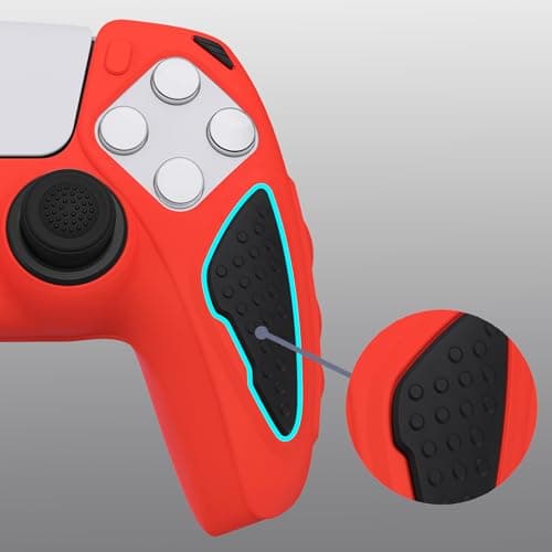 PlayVital Knight Edition Passion Red & Black Two Tone Anti-Slip Silicone Cover Skin for ps5 Controller, Soft Rubber Case for ps5 Wireless Controller with Thumb Grip Caps — view 5