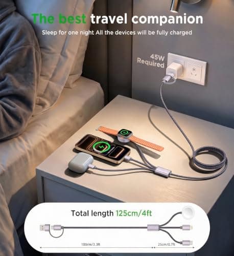2Pack Multi Charging Cable Cord for Travel Essentials,Apple Watch Charger,iPhone Charger,[3-in-2] Type C/L Cable Portable Designed for iWatch,iPhone 17-8,Galaxy S26-21,Xbox Series X&S,iPad-4FT — view 5