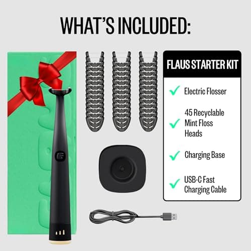 FLAUS Electric Flosser (Gentle Glide) - Shark Tank + Oprah's List - Water Floss Alternative - Dental Plaque Remover for Adults - Easy Vibration Power Flossing - Safe Portable Gum + Teeth Cleaning Tool