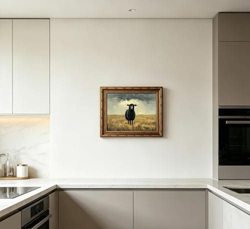 Vintage Gold Framed Moody Black Sheep Wall Art Countryside Landscape Painting Canvas Dark Academia Animal Picture Wall Decor Farmhouse Cottage Print Artwork For Living Room Bedroom Home Decoration — view 6