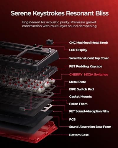 wegear PIXIU 98 8KHz Esports Gaming Mechanical Keyboard, 8000Hz Polling, Cherry MX2A Red Switches, Tri-Mode Bluetooth/2.4G/USB-C Wired, Hot-Swap Gasket Custom Keyboard with Knob, — view 4