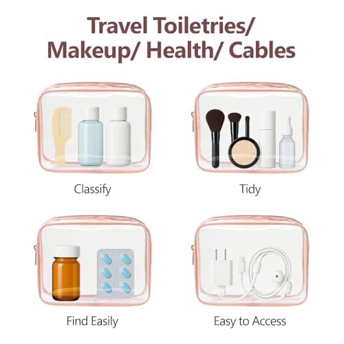 Packism Clear Makeup Bags, 4 Pack Quart Size Travel Bag TSA Approved Bags for Toiletries, Cosmetic Carry on Toilety Toiletry Rose Pin Active Rose Pink 4 Pack — view 5