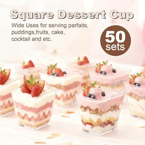 GGYKJSK 50 Pack 5 oz Clear Dessert Cups with Lids, Small Plastic Containers with Spoons, Reusable Shooter Yogurt Parfait Appetizer, Cup for Pudding Jello and Fruit Cake, Ice Cream — view 3