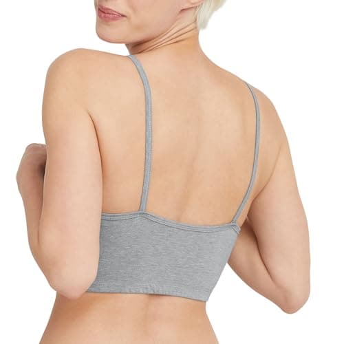Hanes Womens Cropped Bralette, Breathable Pullover Bra, Crop Top, Solid Or Assorted, 3-pack Bra, Sky Grey Heather/Concrete Heather/White, Medium US — view 2