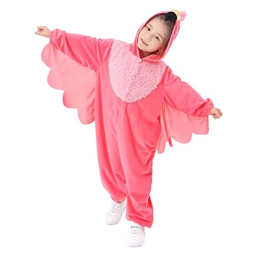 Unisex Flamingo Onesie Costume Kids, Plush Hooded Animal Jumpsuit, Halloween Christmas Party Dress Up Boys & Girls (S)