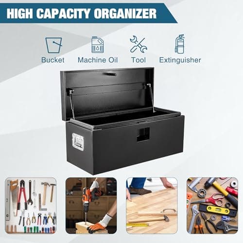 GarveeTech Heavy Duty Steel Truck Bed Tool Box, Weatherproof & Lockable Storage Chest with Dual Gas-Shock Lid, Pry-Resistant Security, Fits Pickup, Trailer, RV, Black — view 3