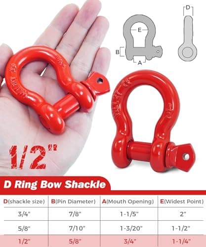 Krytonel 2 Pack Red D Ring Recovery Shackles 1/2" with 9/16" Screw Pin, 26,400 lbs Break Strength Heavy Duty Tow Shackles for Winch, Off Road Jeep, Truck, SUV, ATV, UTV — view 4