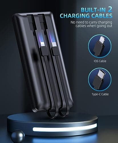 Power-Bank-Portable-Charger - 16000mAh Power Bank Support PD 30W and QC4.0 Fast Charger wiht Built-in 2 Output Cable and LED Display for iPhone and Android Phones and Most Electronic Devices — view 3