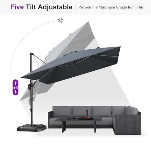 PURPLE LEAF 10' x 10' Patio Umbrella Outdoor Cantilever Umbrella Square Aluminum Offset Umbrella with 360-degree Rotation for Garden Patio Deck Pool, Grey — view 8