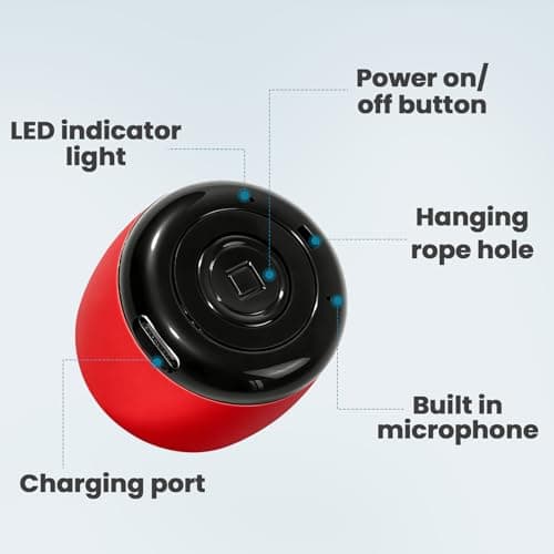 YXYKODM Best Mini Portable Bluetooth Speaker with HD Sound & Bass I Smallest Wireless Bluetooth Speakers for Phone/PC/Tablet I Photo Selfie Button Answer Phone Calls I Cute Tiny Speaker (Red) — view 4