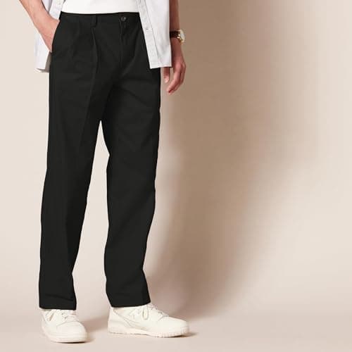 Amazon Essentials Men's Classic-Fit Wrinkle-Resistant Pleated Chino Pant, True Black, 36W x 30L — view 2